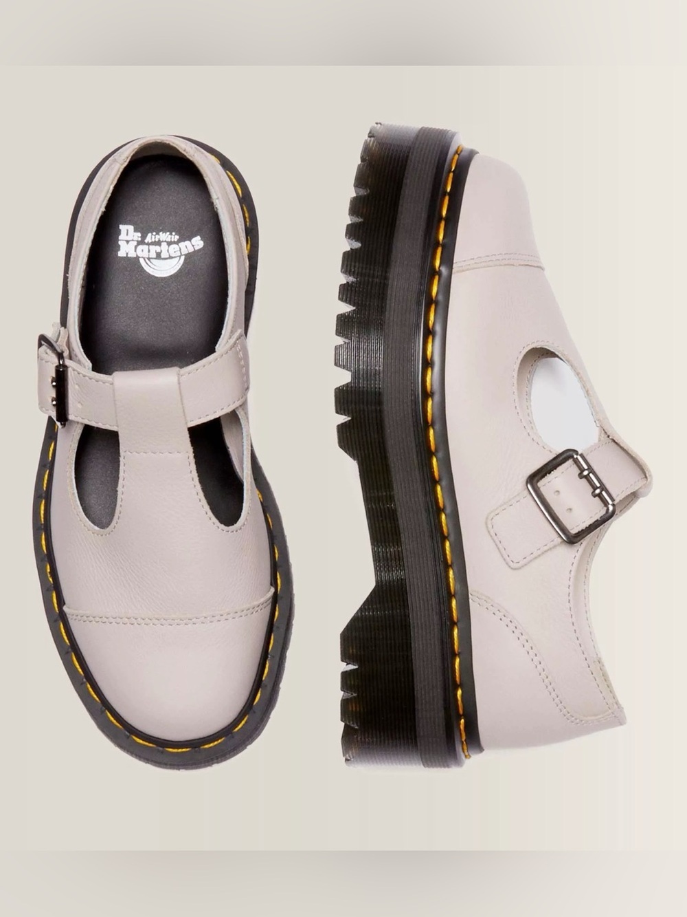 Dr. Martens | Bethan Pisa Leather Platform Mary Jane Shoes in Vintage Taupe - Picture 9 of 14